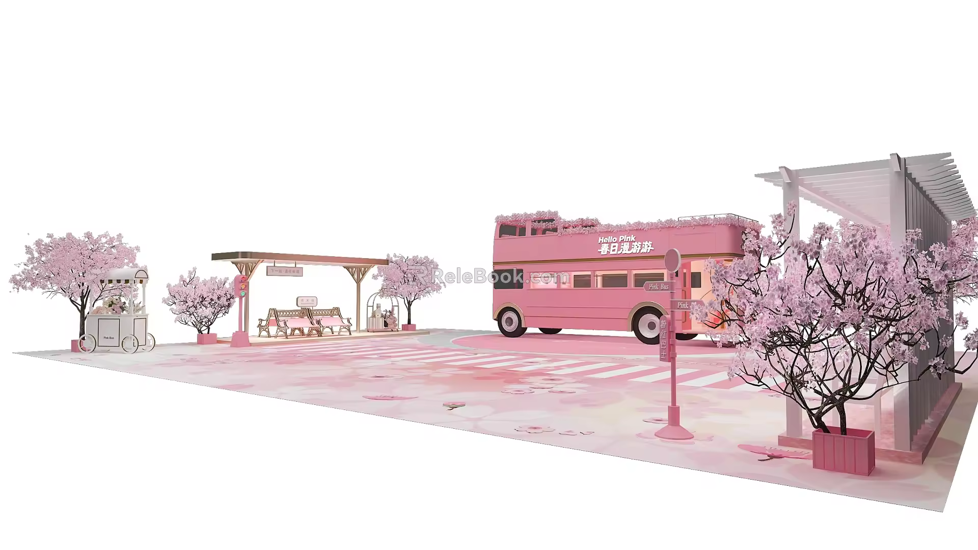 Spring Meichen Peach Tree Bus Revolving Stair Platform float Seat 3d model