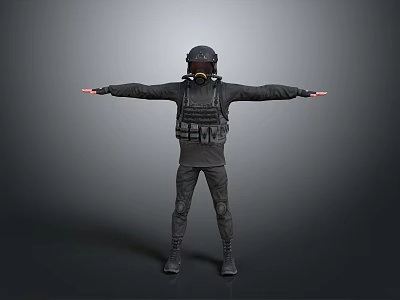 Game Movie Character In Black Tactical Gear With Gas Mask And Helmet 3d model