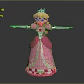 3D Princess Character Model In Pink Dress With Blonde Hair Crown And Outstretched Arms