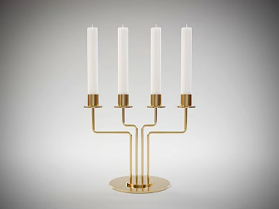 Elegant Gold Candelabra With Four White Candles And Modern Sleek Base 3d model