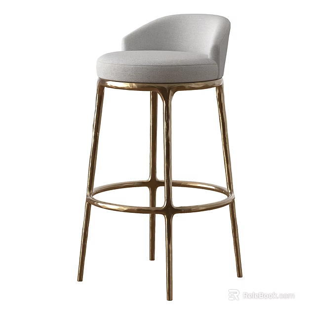 Elegant Modern Bar Stool With Gold Metal Frame And Fabric Upholstered Seat 3d model 