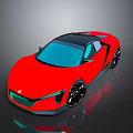 Red Modern Sports Car With Sleek Design Black Roof And Blue Windows