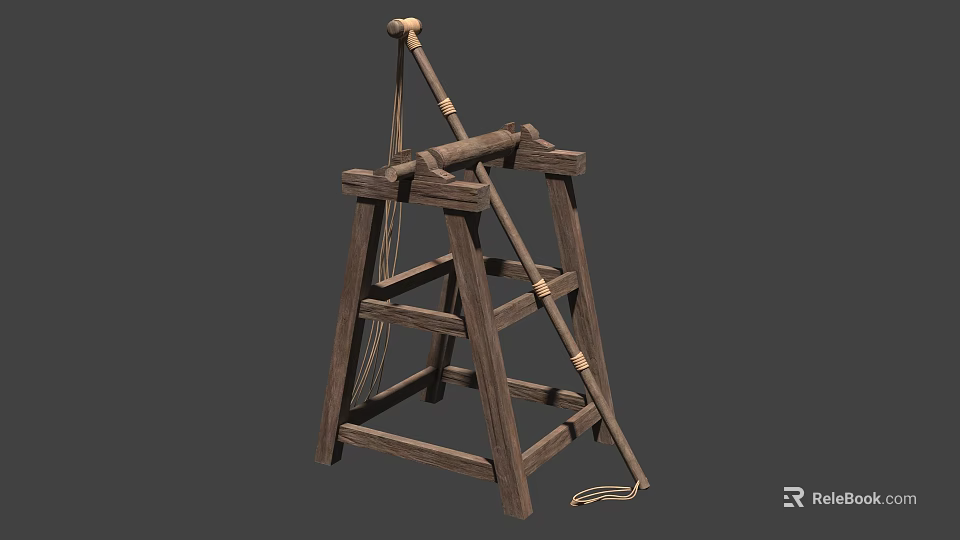 Ancient Wooden Siege Tool With Ladder Frame And Rope Mechanism 3d model 
