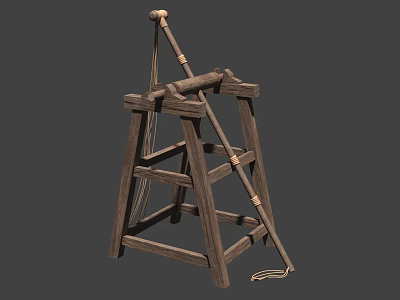Ancient Wooden Siege Tool With Ladder Frame And Rope Mechanism 3d model