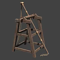 Ancient Wooden Siege Tool With Ladder Frame And Rope Mechanism