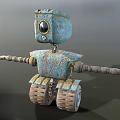 Rusty Blue Robot With Camera Eye Extended Mechanical Arms And Tank Like Base 3d model