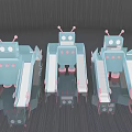 Modern Robot Shaped Playground Equipment With Light Blue Pink Slides And Playful Design
