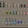 Various Bottles Arranged on Three Shelves with Colorful Labels and Designs