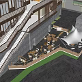Outdoor Restaurant Seating Area With Trees Umbrella Stone Steps And Greenery