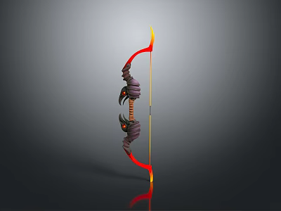 Mythical Bow Weapon With Red Black Design Curved Shape Demon Horns And Golden String 3d model