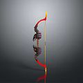 Mythical Bow Weapon With Red Black Design Curved Shape Demon Horns And Golden String