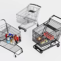 Public Shopping Carts In Retail Facility Filled With Assorted Goods 3d model