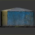 Industrial Blue Cylindrical Metal Container With Rusty Surface And Flange Base