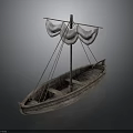 Ancient Traditional Wooden Sailing Boat With Canvas Sails And Vintage Design