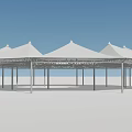 White Umbrella Shaped Outdoor Canopy With Multiple Triangular Sections And Supporting Poles 3d model