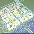 Modern Industrial Factory Complex Layout With Buildings Green Spaces And Water Channels