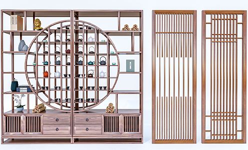 New Chinese-style Antique Rack Duobao Pavilion Storage Rack and Ornaments Combination Tea Set Teapot 3d model