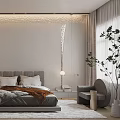 Elegant Modern Bedroom Interior Design With Comfortable Bed Nightstand Lamp Window Curtains And Plant