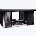 Modern Style Pergola With Lattice Design Sofa Coffee Table And Green Plant
