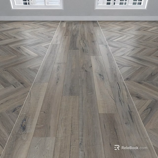 Wooden Floor Components Featuring Herringbone Pattern And Straight Planks With Light Gray Wood Grain 3d model 