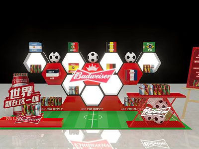 Budweiser Commercial Promotional Display Equipment With Football Models Hexagonal Shelves And Beer Cans 3d model
