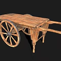 Vintage Wooden Cart With Plank Top And Sturdy Wooden Wheels Structure