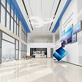 Modern Front Desk Reception Area With Stylish Counter Waiting Seats And Large Windows Design