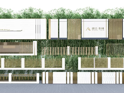 Modern Building Facade Design With Metal Grilles Wooden Elements And Greenery Background 3d model