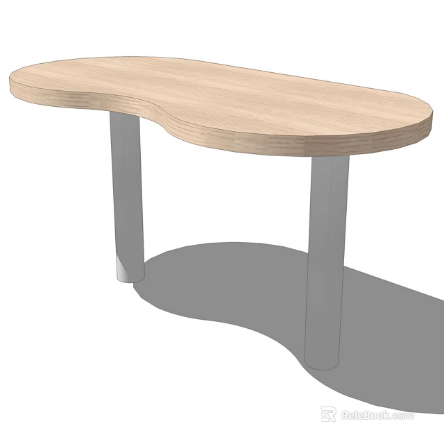 Light Wood Bar Counter With Curved Tabletop And Modern Metal Legs 3d model 