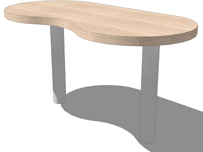 Light Wood Bar Counter With Curved Tabletop And Modern Metal Legs 3d model