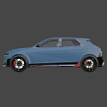 Blue Modern Car With UK License Plate Distinctive Headlights Black Wheels And Sleek Design