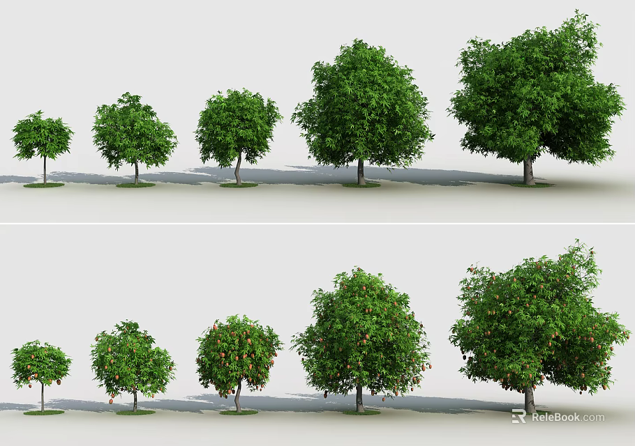 Arbor Trees in Various Sizes Showcasing Green Foliage and Red Fruits 3d model 