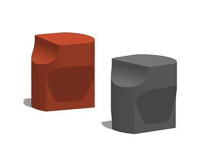 Two Red and Gray Modern Stools With Unique Irregular Curved Shapes 3d model