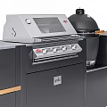 Outdoor Kitchen Appliances With Silver Grill Black Round Oven Black Cabinets And Gray Drawers