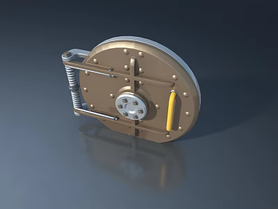 Metallic Circular Device With Spring Mechanism Yellow Handle And Bolts 3d model