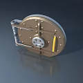 Metallic Circular Device With Spring Mechanism Yellow Handle And Bolts 3d model