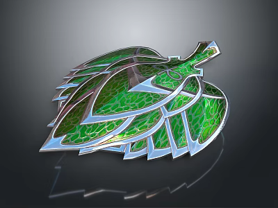 Decorative Leaf Shaped Weapon Featuring Green Intricate Design And Metallic Edges 3d model
