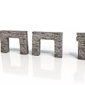 Three Stone Archway Structures With Brick Design And Different Sizes On White Background 3d model