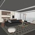Modern Middle-ancient Style Guest Restaurant Hengting Guest Restaurant Middle-ancient Style Sofa Coffee Table Middle-ancient Style Island Table and Chair Sideboard Hanging Painting Chandelier Solid Wood Sofa 3d model