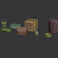 Vintage Rustic Household Items Including Wooden Boxes Barrel And Clay Pots