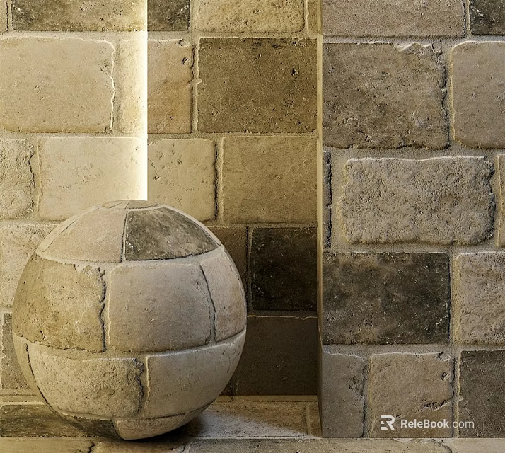 Stone Tiles Wall With Stone Sphere Decoration 3d model 