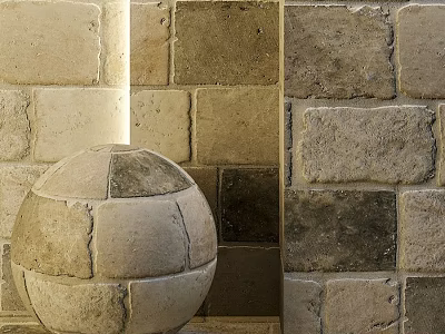 Stone Tiles Wall With Stone Sphere Decoration 3d model