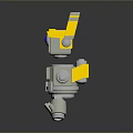Game Movie Robot Character With Yellow Parts Blue Eye Floating And Small Side Robots