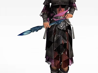 Multiple Characters in Black Purple Outfits Holding Blue Spears With Decorative Armor 3d model