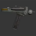 Futuristic Sci Fi Laser Gun With Metallic Body And Red Beam Emission