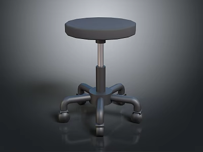 Round Gray Seat Adjustable Stool With Metal Frame And Five Casters 3d model