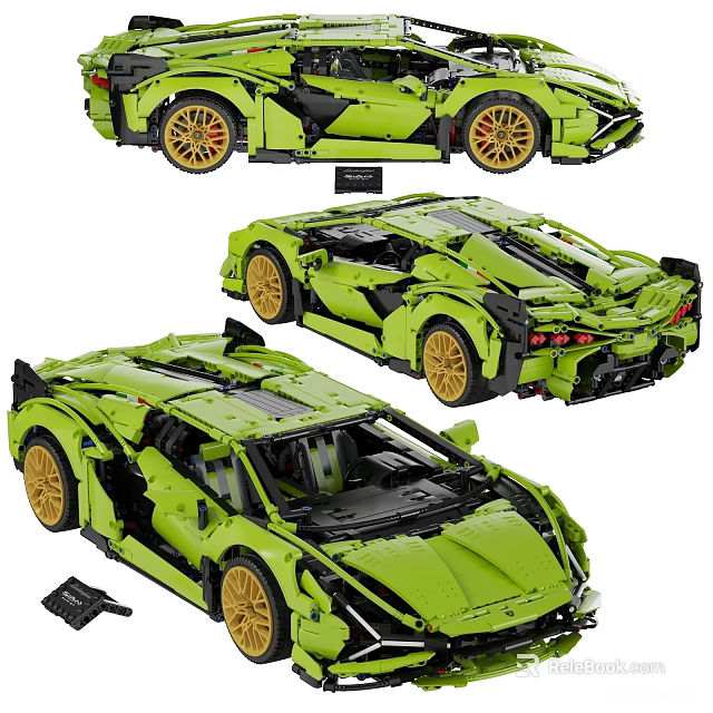 Green Building Blocks Sports Car Model With Multiple Angles And Yellow Wheels 3d model 