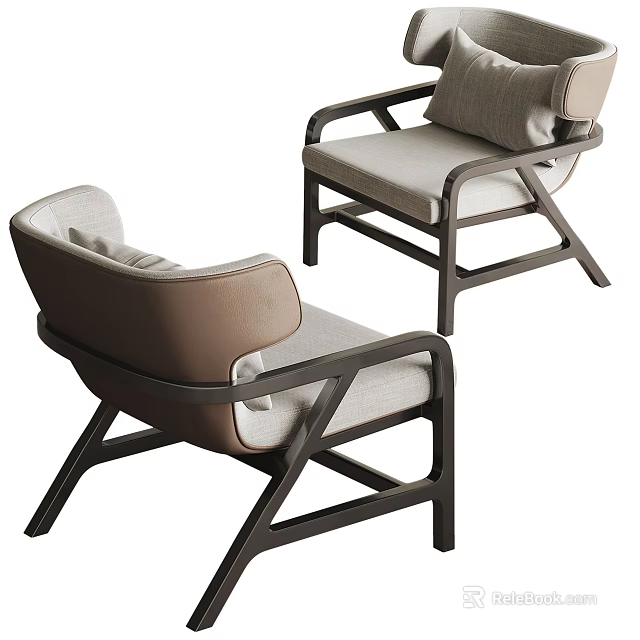 Contemporary Accent Chair With Dark Frame Light Upholstery Leather Back And Armrests 3d model 