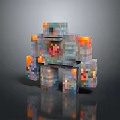 Pixelated Minecraft Block Monster with Glowing Lava and Fire Details in 3D Rendering