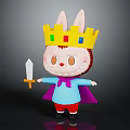 Cartoon Character With Rabbit Ears Wearing Golden Crown Holding Sword And Purple Cape